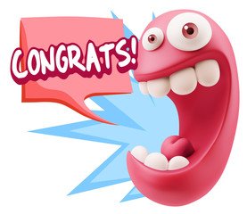 3d Rendering Smile Character Emoticon Expression saying Congrats
