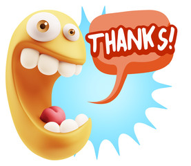 3d Rendering Smile Character Emoticon Expression saying Thanks w