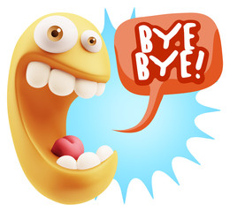 3d Rendering Smile Character Emoticon Expression saying Bye Bye