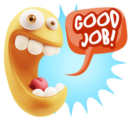 3d Rendering Smile Character Emoticon Expression saying Good Job