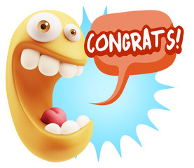 3d Rendering Smile Character Emoticon Expression saying Congrats