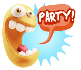 3d Rendering Smile Character Emoticon Expression saying Party wi