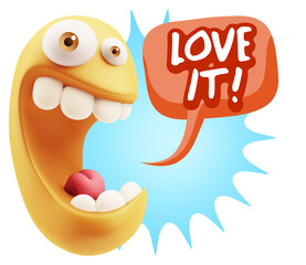 3d Rendering Smile Character Emoticon Expression saying I Love I