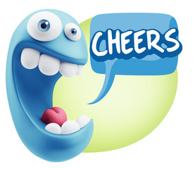 3d Rendering Smile Character Emoticon Expression saying Cheers w