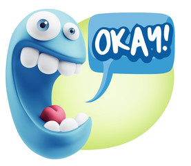 3d Illustration Laughing Character Emoji Expression saying Okay