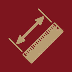 The diagonal measurement icon. Ruler and straightedge, scale symbol. Flat