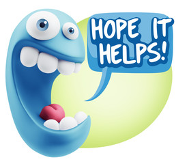 3d Illustration Laughing Character Emoji Expression saying Hope