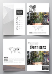 Set of business templates for brochure, magazine, flyer, booklet or annual report. Polygonal background, blurred image, urban landscape, street in Montmartre, Paris cityscape, modern triangular vector