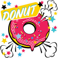Fast food Donut. Pop art style. Vector illustration.