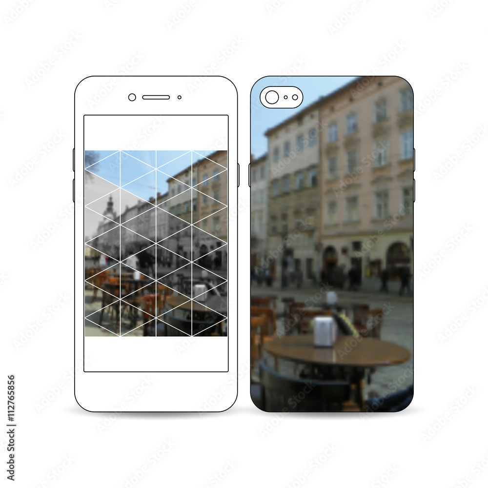 Aufkleber mobile smartphone with an example of the screen and cover design isolated on white background. polyg