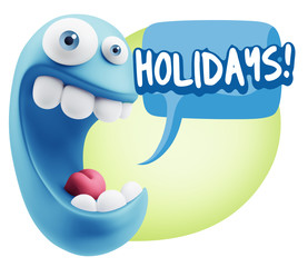3d Rendering Smile Character Emoticon Expression saying Holidays