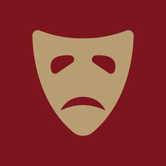 The sad mask icon. Tragedy and theater symbol. Flat