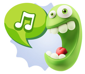 3d Rendering Smile Character Emoticon Expression saying Music No