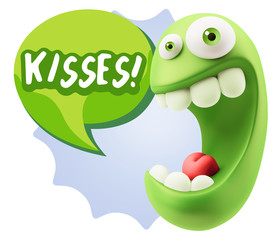 3d Rendering Smile Character Emoticon Expression saying Kisses w