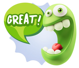 3d Illustration Laughing Character Emoji Expression saying Great