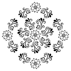 Hand drawing decorative tile frame. Classical floral ornament. Illustration for your design, textiles, posters, tattoos, ceramic tile.