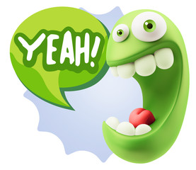 3d Illustration Laughing Character Emoji Expression saying Yeah