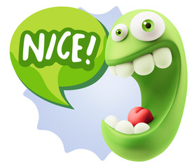 3d Rendering Smile Character Emoticon Expression saying Nice wit