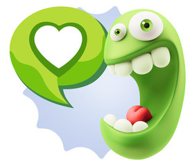 3d Rendering Smile Character Emoticon Expressing Love with a Hea