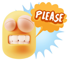 3d Illustration Laughing Character Emoji Expression saying Pleas