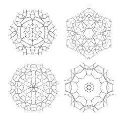 Set of Ethnic Fractal Mandala Vector Meditation Tattoo looks like Snowflake or Maya Aztec Pattern or Flower too Isolated on White