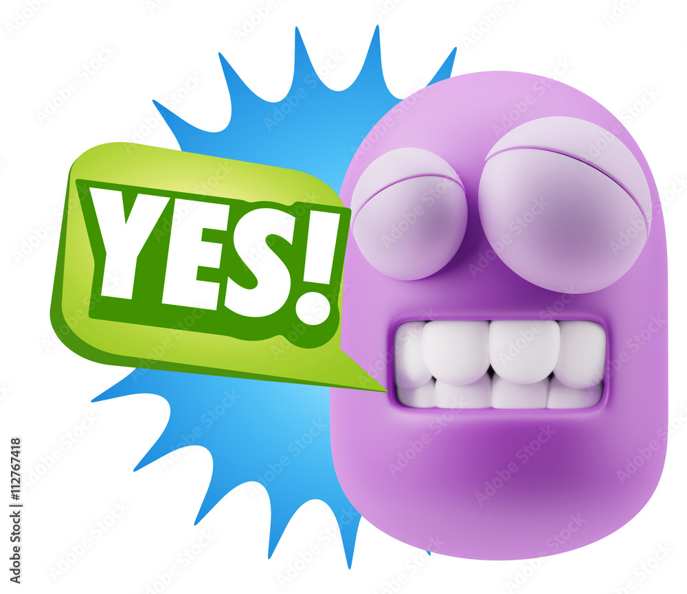 Fototapete 3d Rendering Smile Character Emoticon Expression saying Yes with
