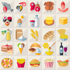 Food flat icons set