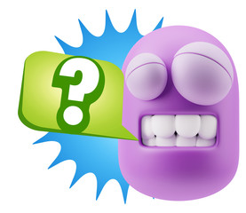 3d Illustration Laughing Character Emoji Expression saying ? wit