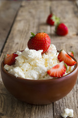 Homemade cottage cheese and strawberries