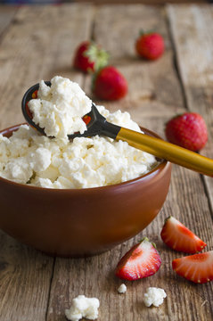 Homemade cottage cheese and strawberries