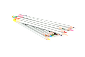 Colourful pencils isolated on a white, close up