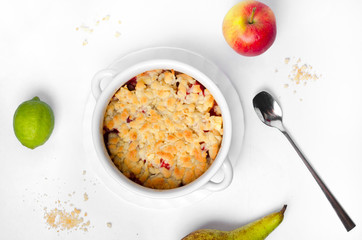Crumble on a white background with apple