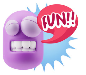 3d Illustration Laughing Character Emoji Expression saying Fun w