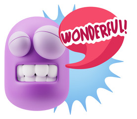3d Rendering Smile Character Emoticon Expression saying Wonderfu