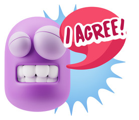 3d Illustration Laughing Character Emoji Expression saying I Agr