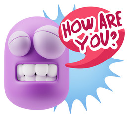 3d Rendering Smile Character Emoticon Expression saying How Are
