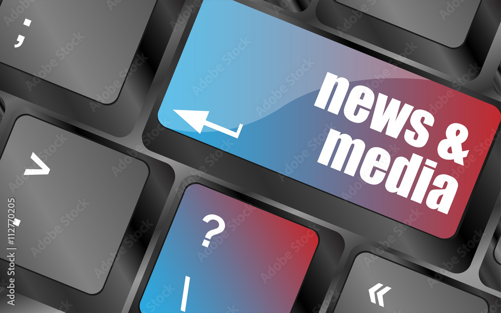 Poster computer keyboard with news and media key. business concept vector . keyboard keys, keyboard button,