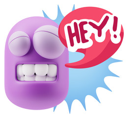 3d Illustration Laughing Character Emoji Expression saying Hey w