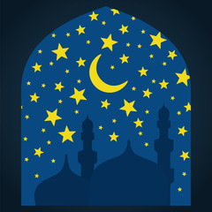Ramadan Kareem greeting with mosque on night background