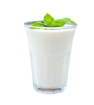 Glass Of Greek Yogurt  Isolated On White