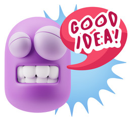 3d Rendering Smile Character Emoticon Expression saying Good Ide