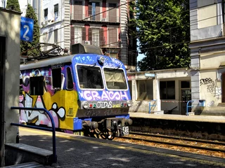 Poster Graffiti smeared train with graffiti