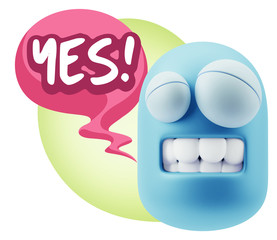 3d Rendering Smile Character Emoticon Expression saying Yes with