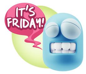 3d Rendering Smile Character Emoticon Expression saying It's Fri