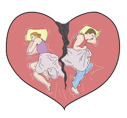 man woman in bed on the background of the heart