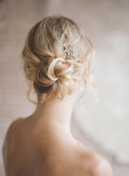Rear view of blonde hairstyle