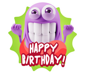 3d Rendering Smile Character Emoticon Expression saying Happy Bi