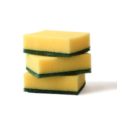 three household yellow cleaning sponges for washing dishes isola