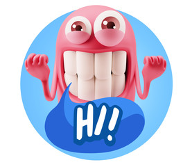 3d Illustration Laughing Character Emoji Expression saying Hi wi