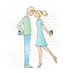 Boy and girl date love gifts